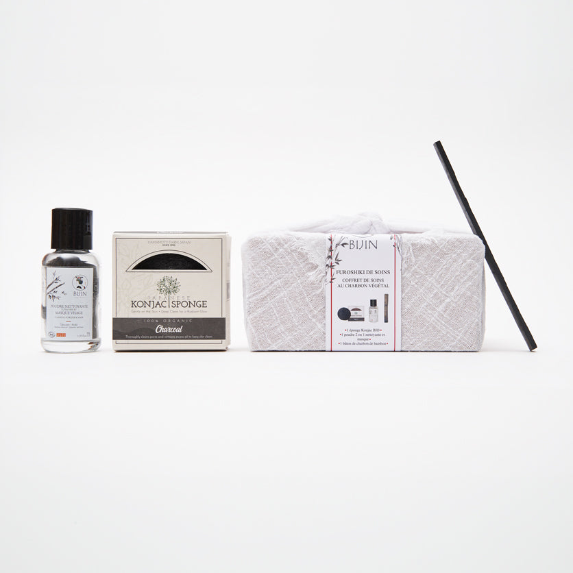 Coffret furoshiki de soin au charbon actif de bambou