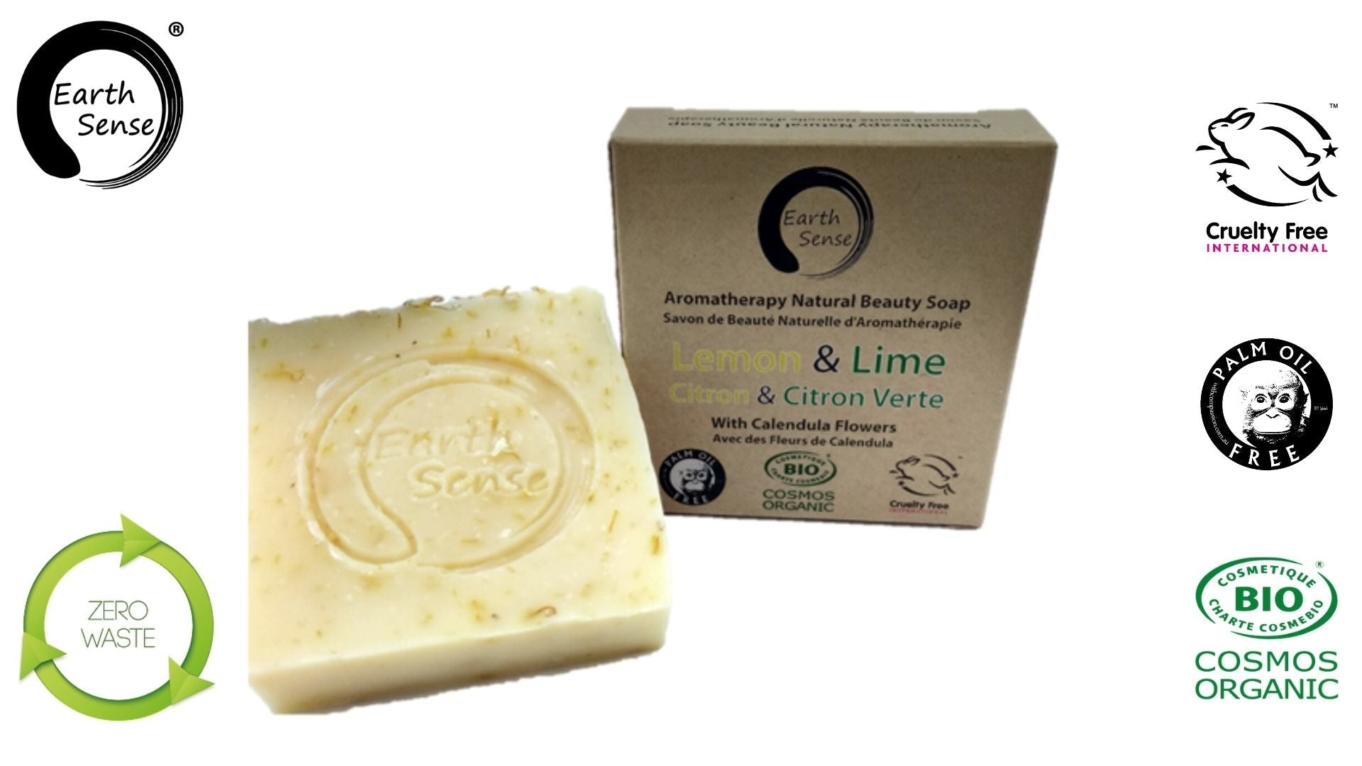 Savon solide Bio certifié 90g citron et lime , avec fleur de calendula.