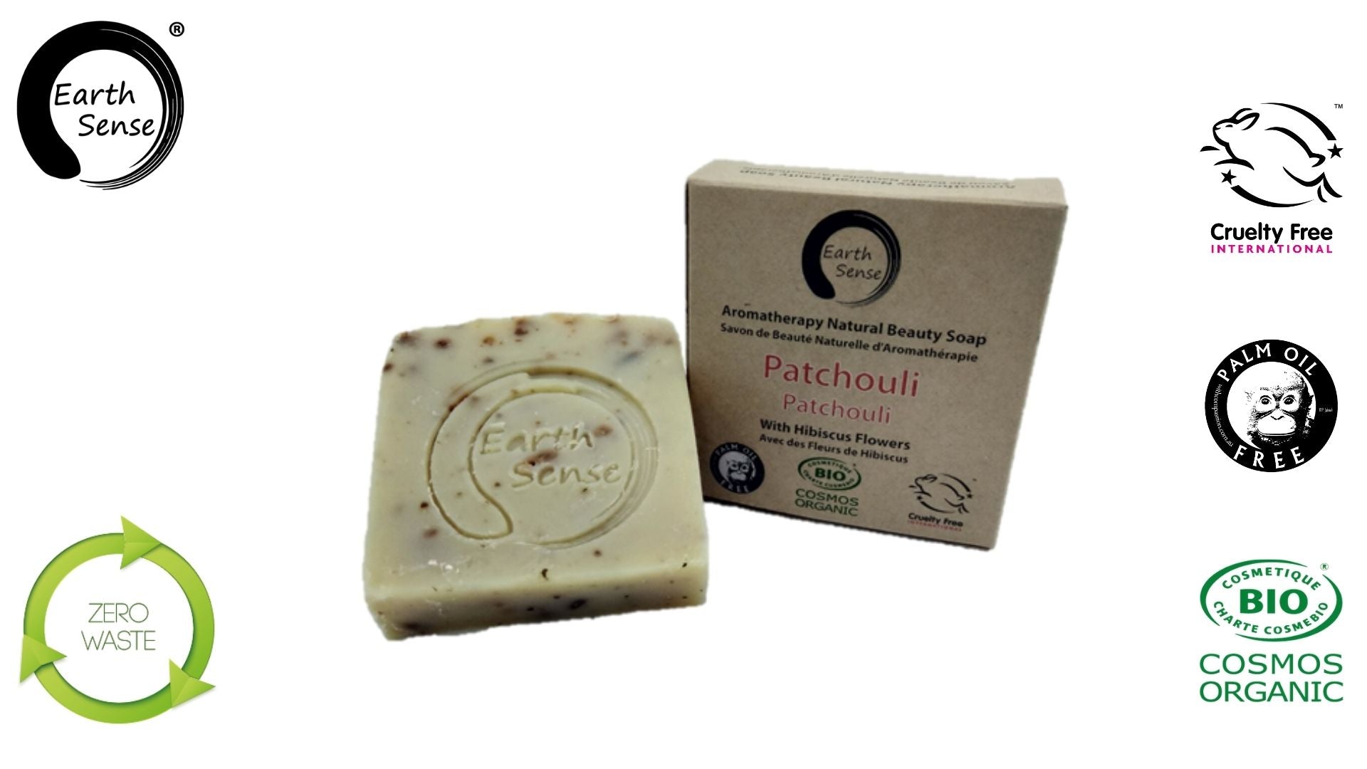 🌿 Savon Solide Certifié Bio – Patchouli aux Fleurs d’Hibiscus (90 g) 🌺